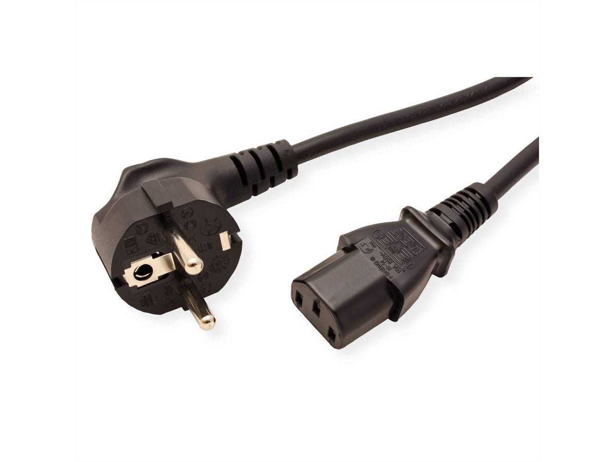 ROLINE Netzkabel – Schuko (CEE 7/7, abgewinkelt) – IEC C13 (gerade), 3 m, 250 V/10 A, schwarz