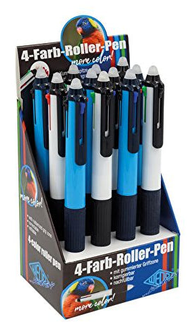 Wedo Vierfarb-Kugelschreiber – 12er-Pack, 4 Farben (Blau/Schwarz/Rot/Grün), Schiebemechanik, radierbar, nachfüllbar