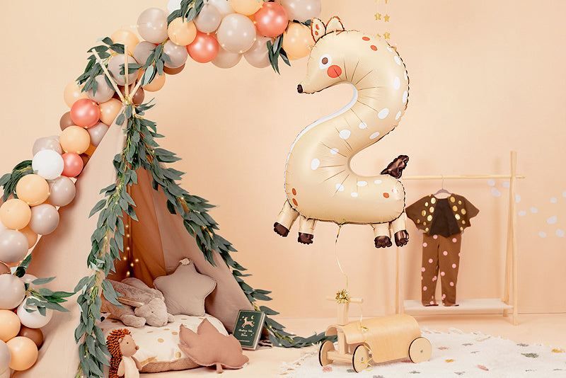 PartyDeco Folienballon Zahl 2 Reh – braun – 65 × 102 cm – Folie – 1 Stk