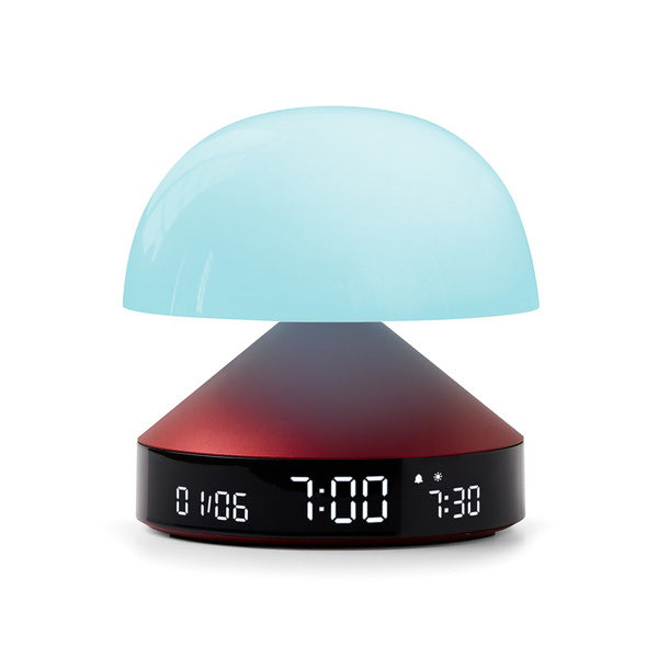Lexon Lichtwecker Mina Sunrise – digital – 11 × 11 cm, weinrot, Aluminium, USB, Wecktöne