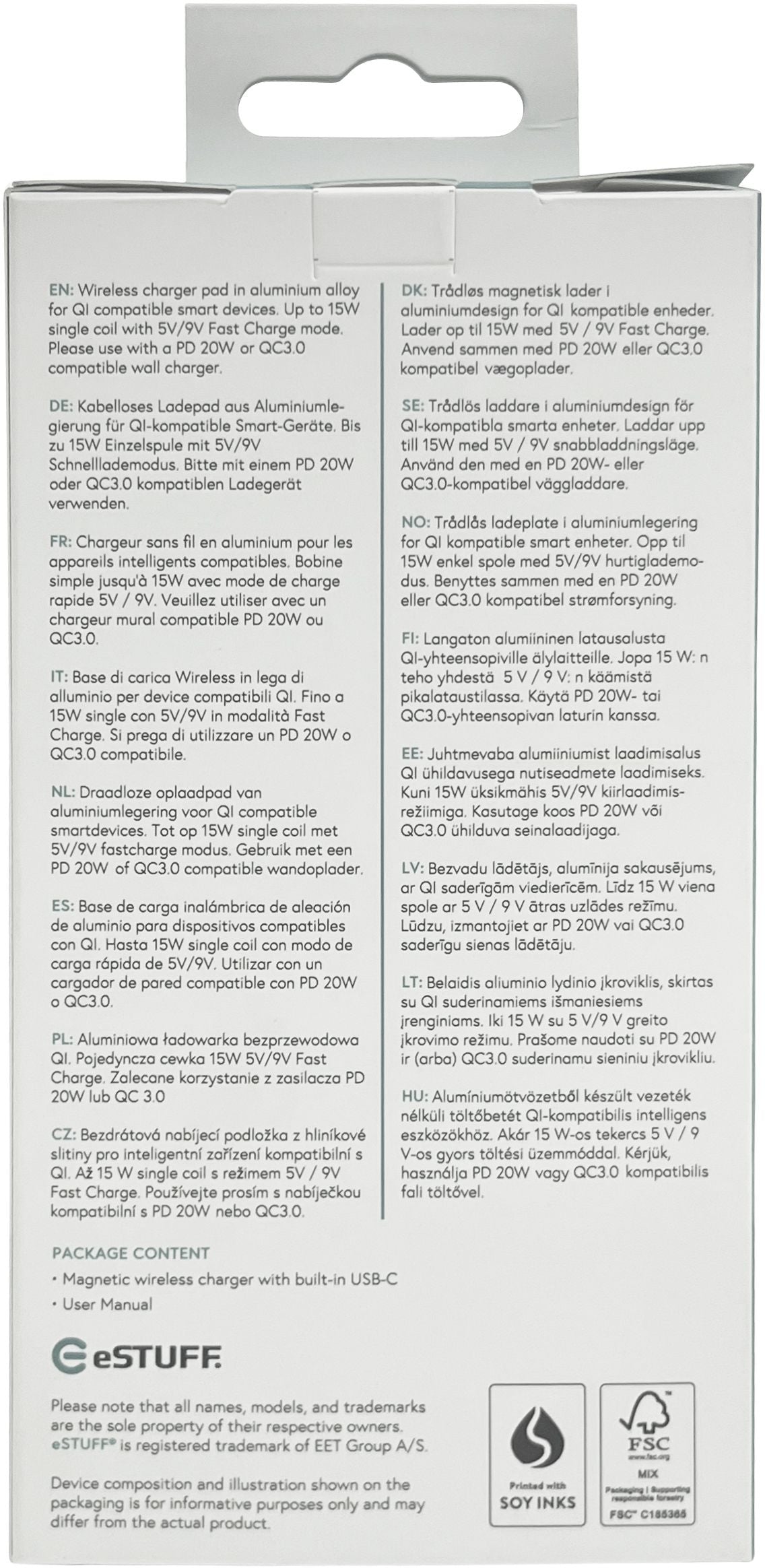 eSTUFF ES638300 Kabelloses Ladegerät 15 W – Qi2, magnetisch – 1,2 m Kabel, Aluminium/PC, LED-Anzeige