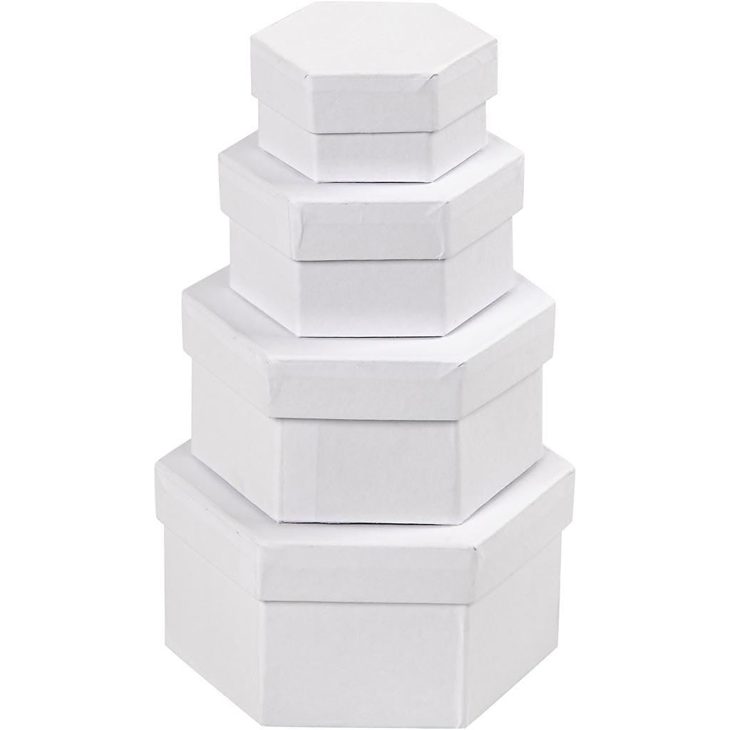 Creativ Company Pappschachtel sechseckig, weiss, 7 cm, Set à 4