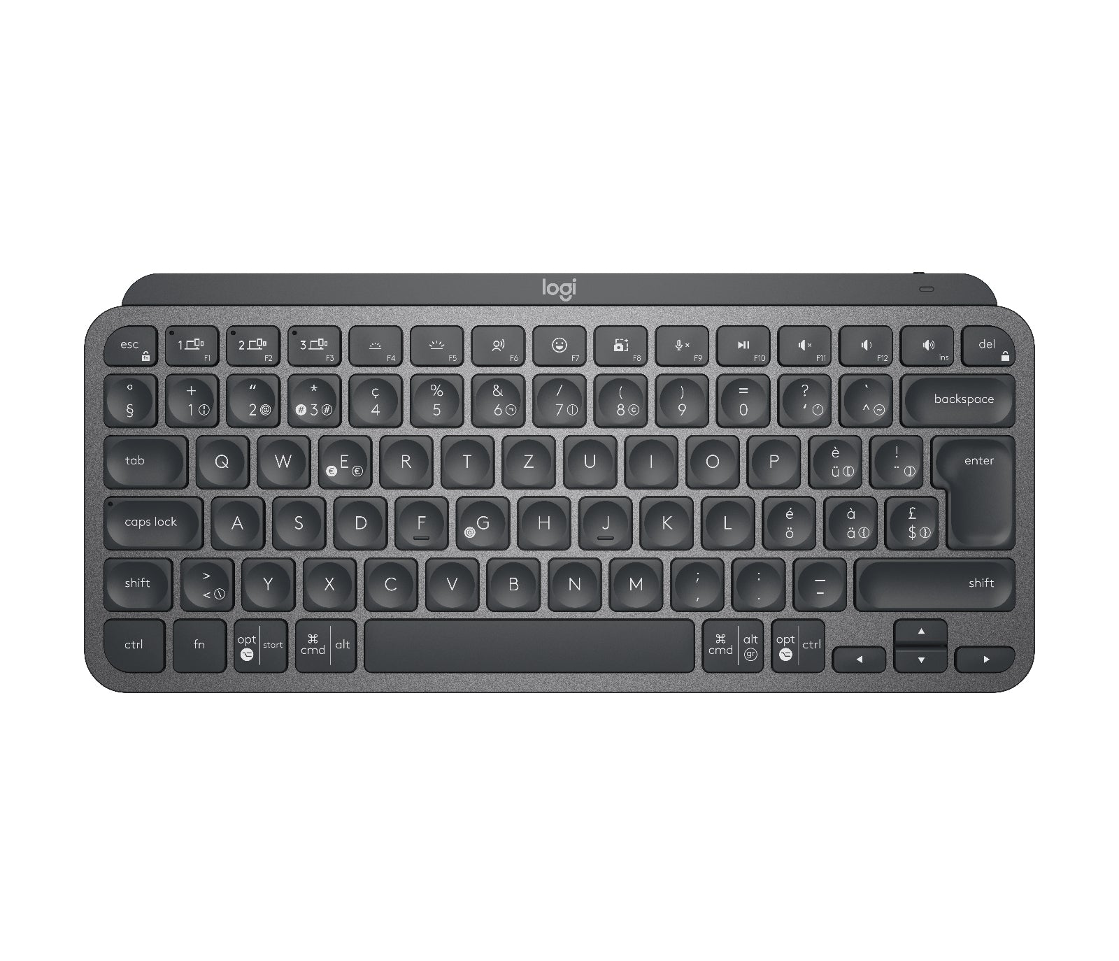 Logitech MX Keys Mini – Tastatur, kabellos (Bluetooth), CH-Layout (DE-CH), beleuchtet, Grau