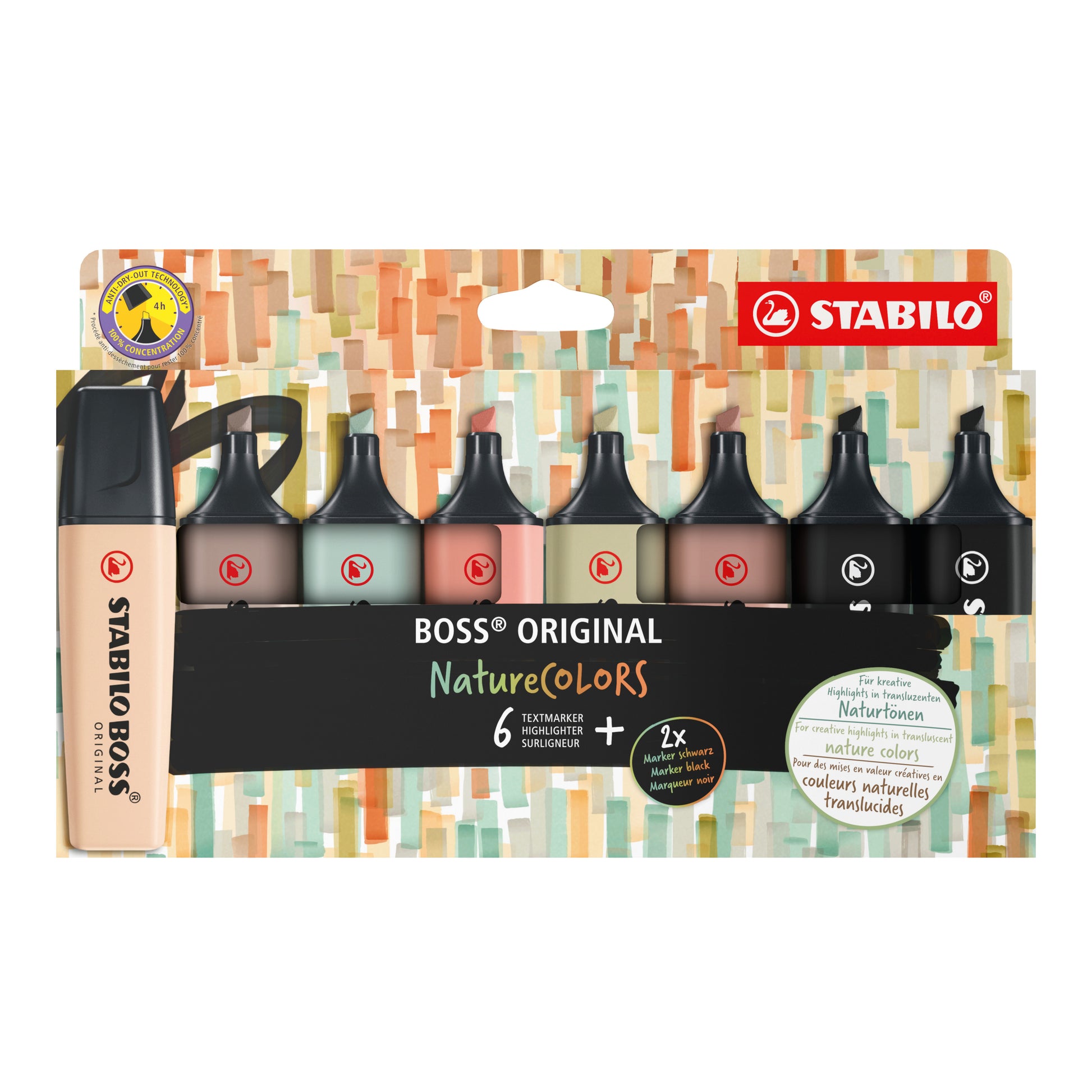 STABILO BOSS Original Nature Colors Textmarker Set 8 Farben – Keilspitze, 2–5 mm
