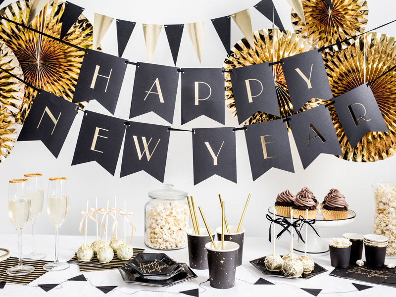 PartyDeco Teller Lets Celebrate, Papier/Karton Sechseck – Ø 20 cm, schwarz – 6 Stk.