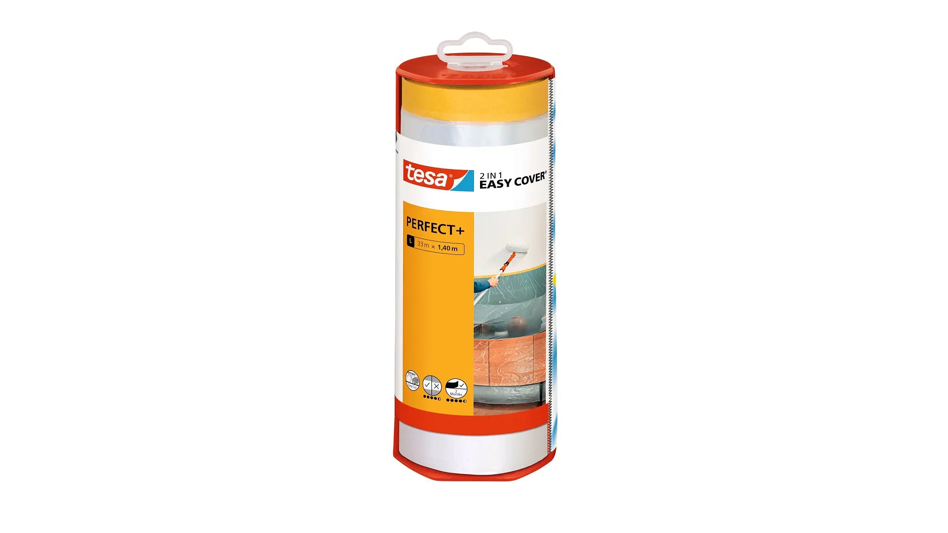 TESA Abdeckfolie mit Band Perfect+, transparent – 1'400 mm × 33 m, innen