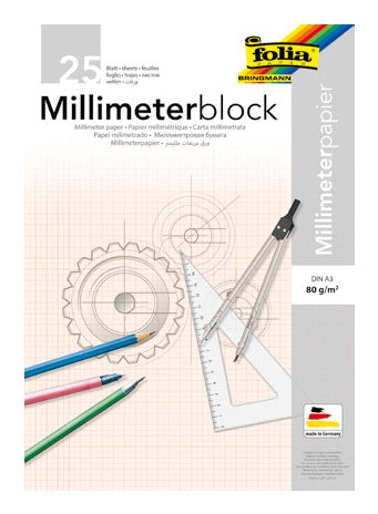 Folia Millimeterpapier – A3, braunes Netz, 80 g/m², 25 Blatt, 8230/25
