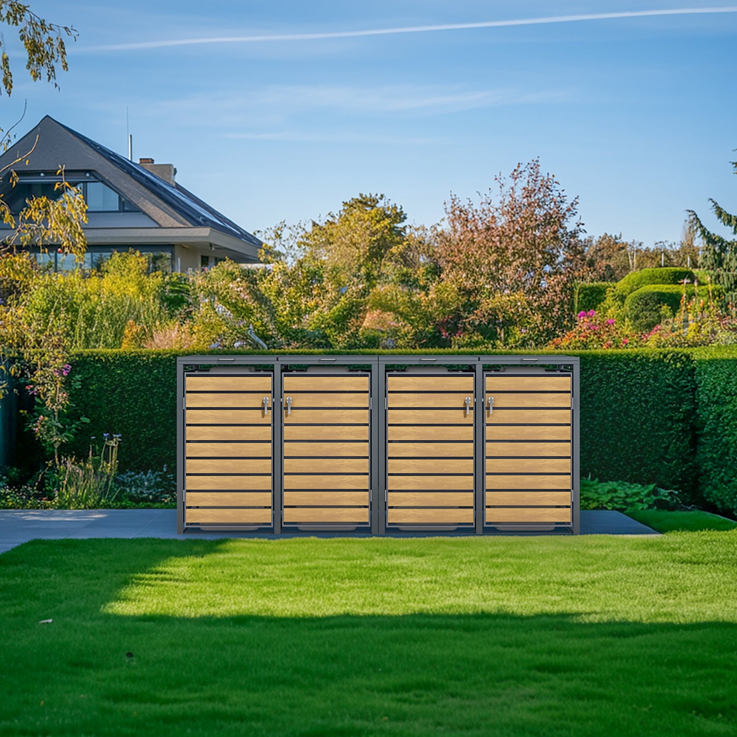 Phoenix Safe Co. Müllcontainer GB4426AWK – Stahl, rechteckig – Anthrazit/Holzoptik – Soft-Close, 4-türig