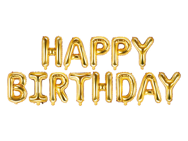 PartyDeco Folienballon Happy Birthday – Gold – 340 × 35 cm – 1 Stk