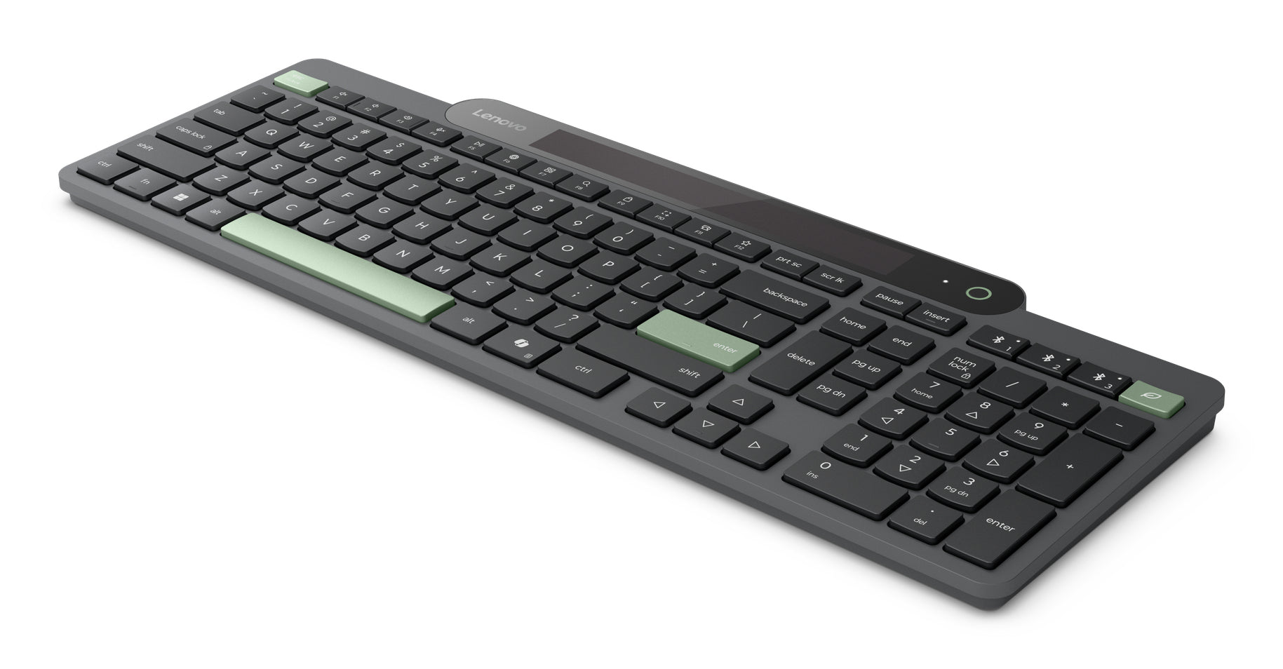 Lenovo Tastatur – Membran – Bluetooth 5,1 – USB-C – QWERTY (US-INT) – Solar, Multi-Device – Schwarz/Grün