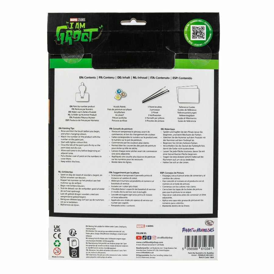 CRAFT Buddy Malen-nach-Zahlen-Set – Groot (MARVEL) – 23,0 × 22,0 cm – ab 6 Jahren