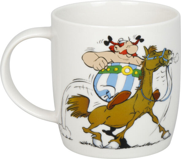 Könitz Porzellan Könitz Becher Asterix Reiten – 400 ml, Ø 8,7 cm, H 9,2 cm, Knochenporzellan, Weiss, mikrowellengeeignet