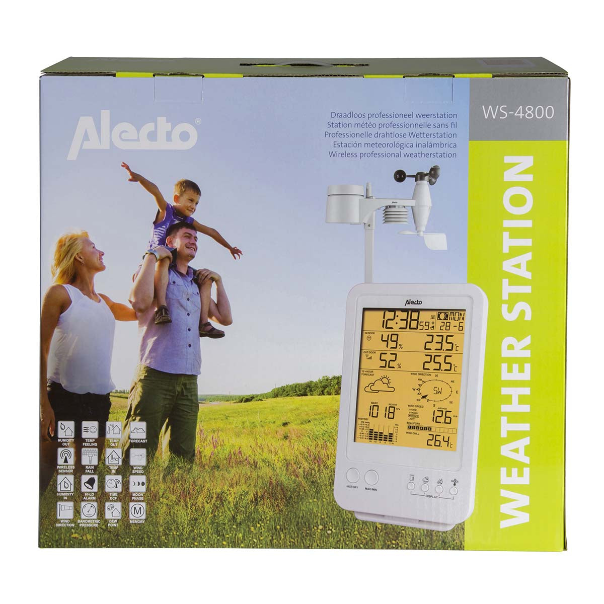 Alecto WS-4800 – Wetterstation, Funk 868 MHz, innen/außen, Hygrometer & Barometer, inkl. Aussensensor – weiss