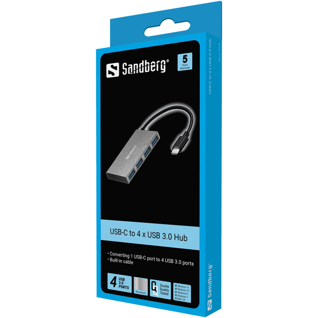 Sandberg USB-Hub – USB-C, 4× USB-A, für Windows/Mac