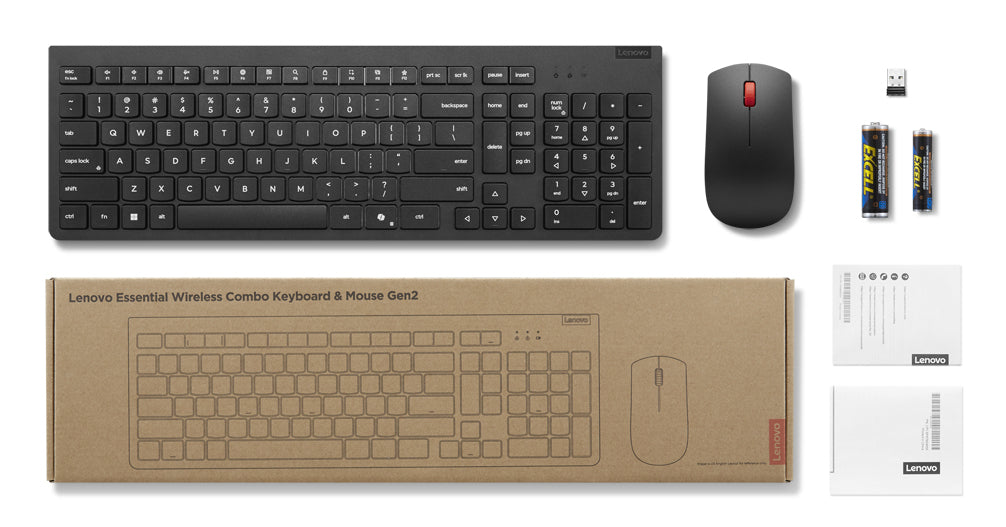 Lenovo Tastatur- und Maus-Set – 2,4 GHz USB-A (Nano-Empfänger) – QWERTZ (DE) – Schwarz