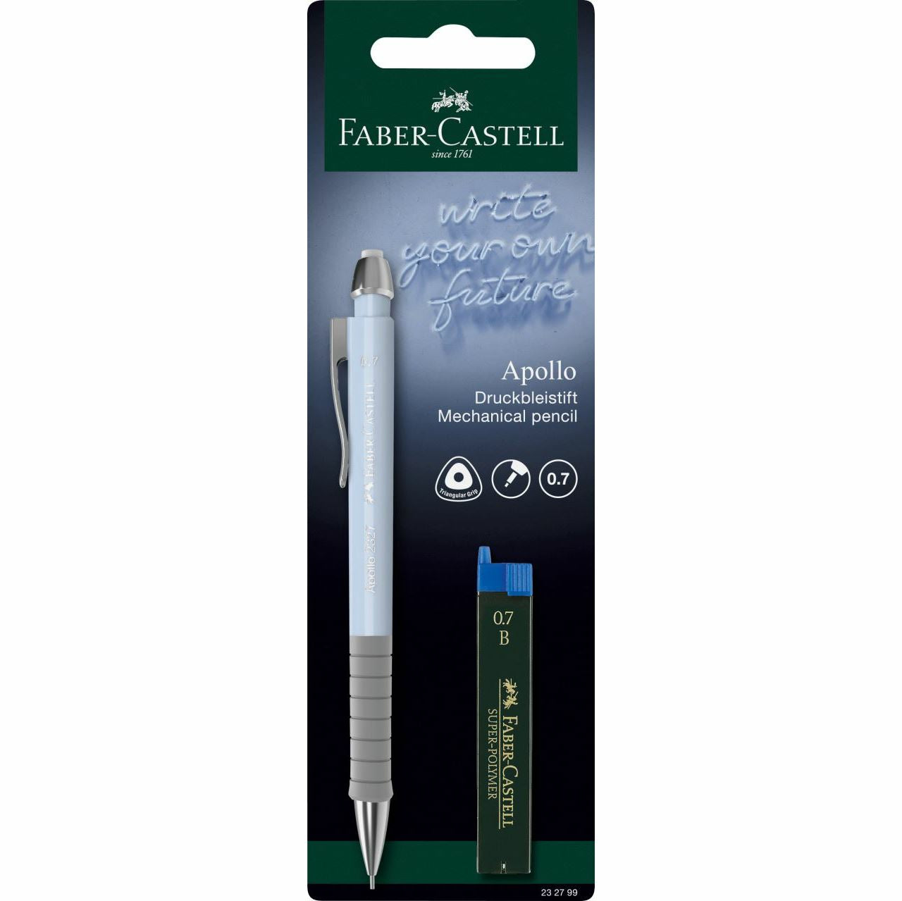 Faber-Castell Apollo Druckbleistift – 0,7 mm – Blau/Grau – Anti-Minenbruch