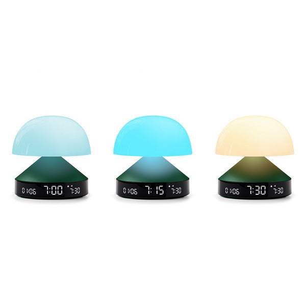 Lexon Lichtwecker Mina Sunrise – digital – 11 × 11 cm, dunkelgrün, Aluminium, USB, 5 Wecktöne
