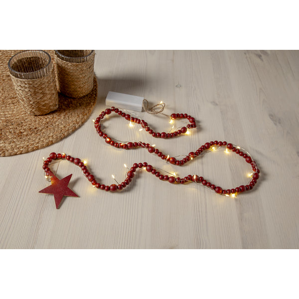 Star Trading Lichterkette Beady – 30 LEDs, 1,5 m, batteriebetrieben, warmweiss, Timer – Rot