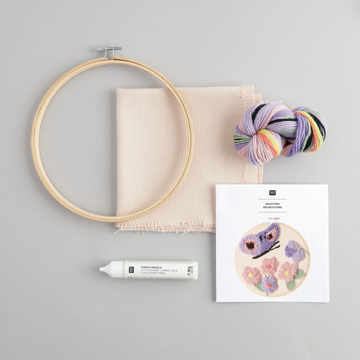 Rico Design Punch-Needle-Set – Schmetterling – Ø 20 cm – ab 6 Jahren