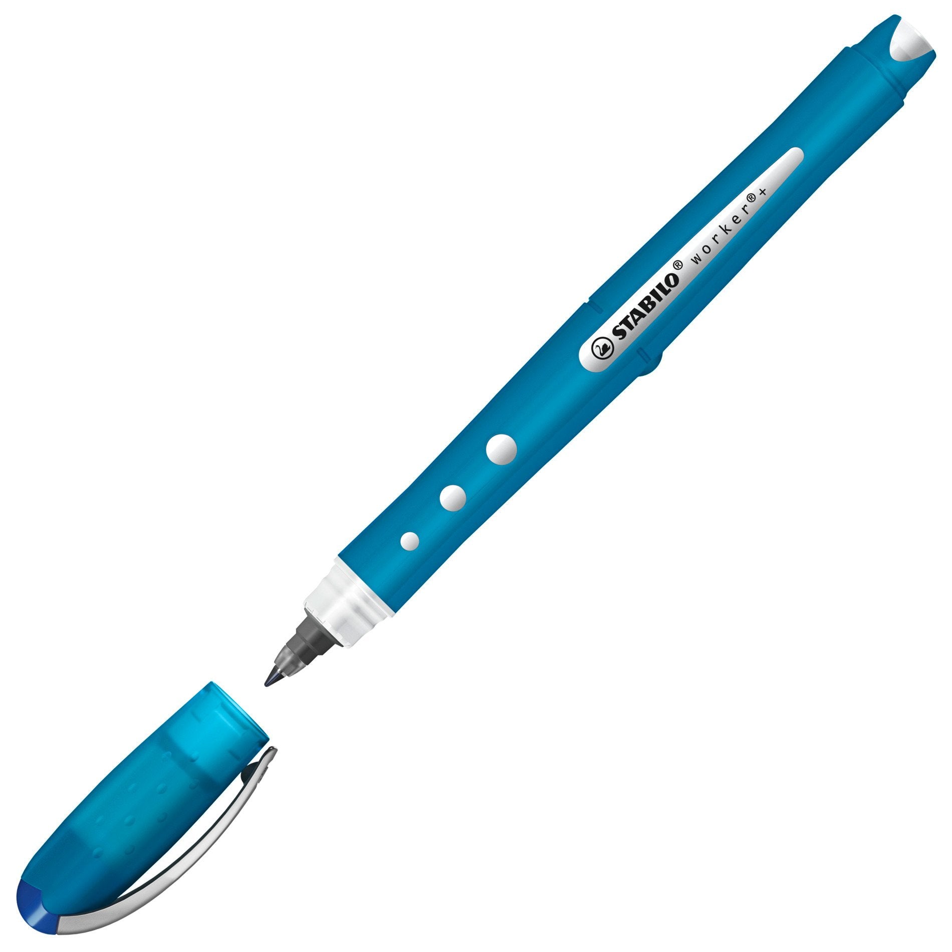 STABILO worker+ colorful – Tintenroller, mit Kappe, 0,5 mm, blau, für Linkshänder