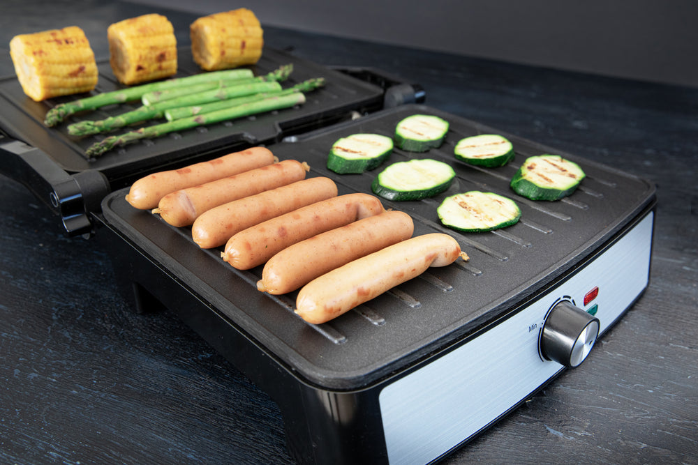 Gastronoma Tischgrill 18240001 – 29×23 cm Kochfläche, 2 200 W – Schwarz/Edelstahl