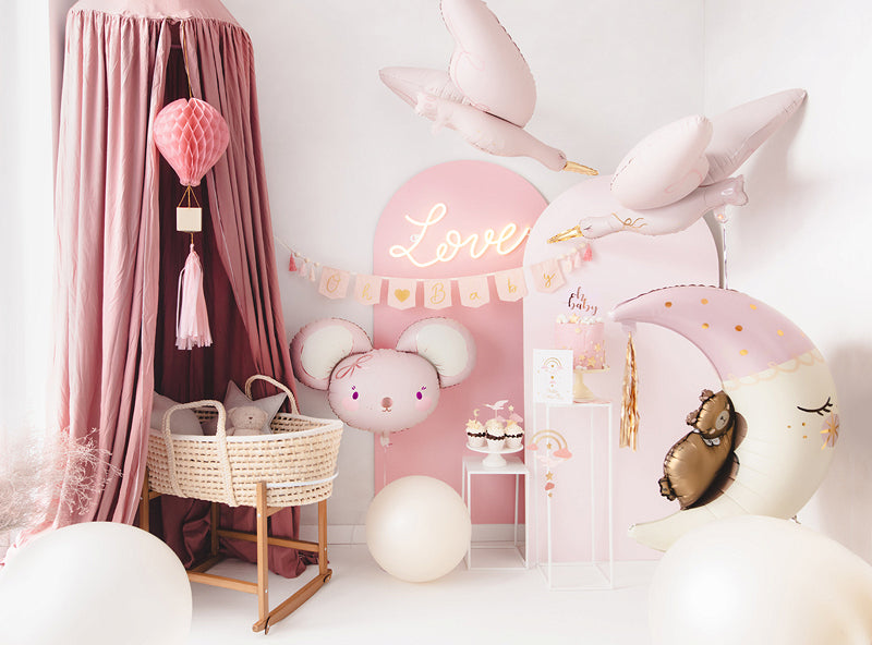 PartyDeco Folienballon Storch – Hellrosa – 103 × 60 cm – Folie – 1 Stk