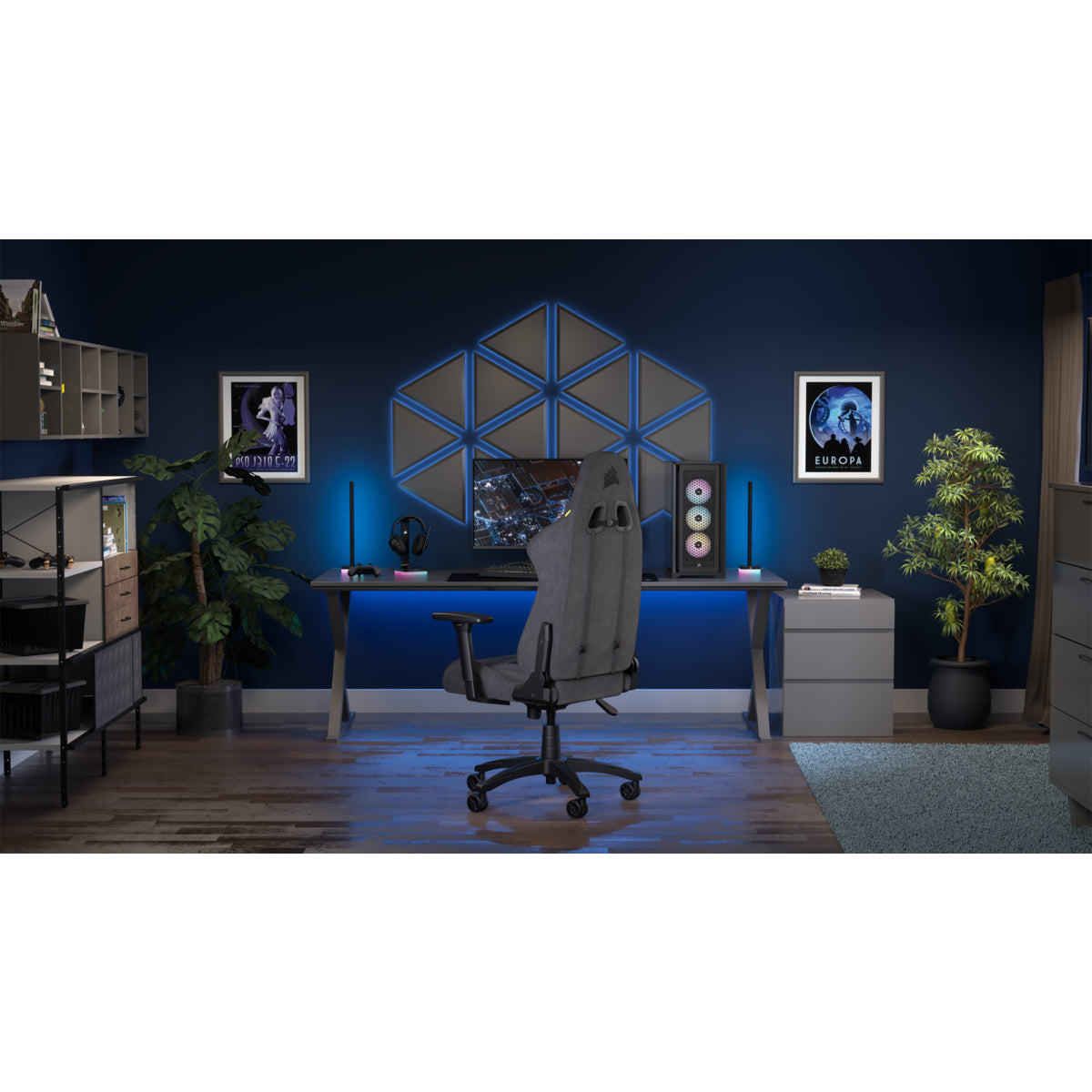 Corsair T100 Stoff Grau – 2D Armlehne