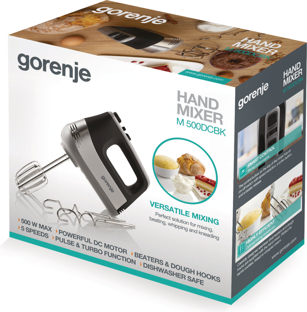 Gorenje Handmixer M500DCBK – 500 W, 5 Stufen, spülmaschinenfest – Schwarz