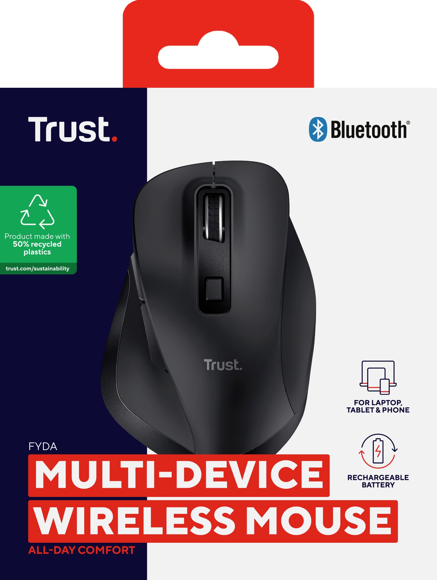 Trust Fyda Multidevice Maus – kabellos, USB-A, für Rechtshänder, schwarz