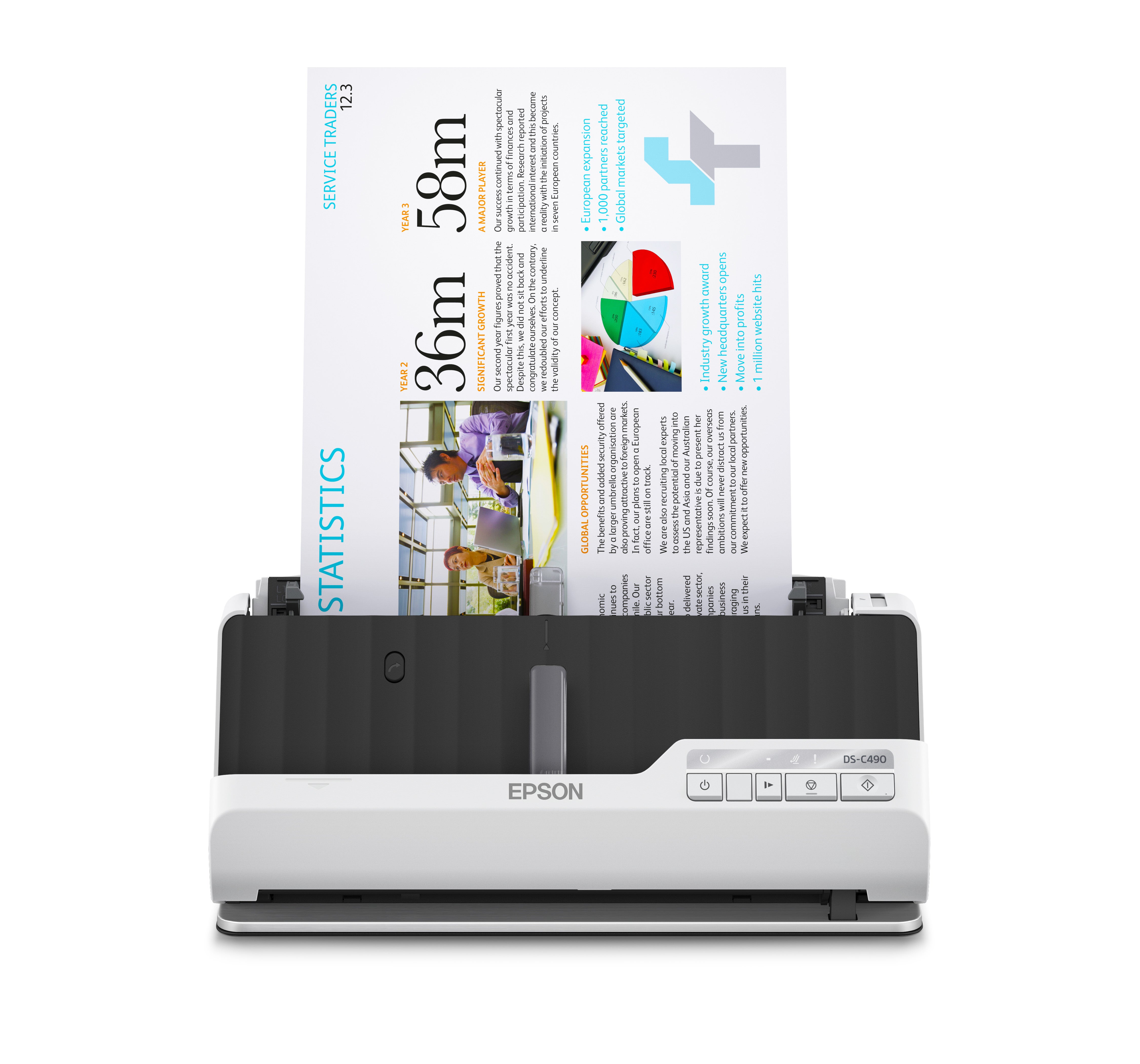 Epson Ds-C490 ADF + Bogenscanner Dokumentenscanner, A4, Duplex, 600 dpi, ADF 20 Blatt, USB, für Windows