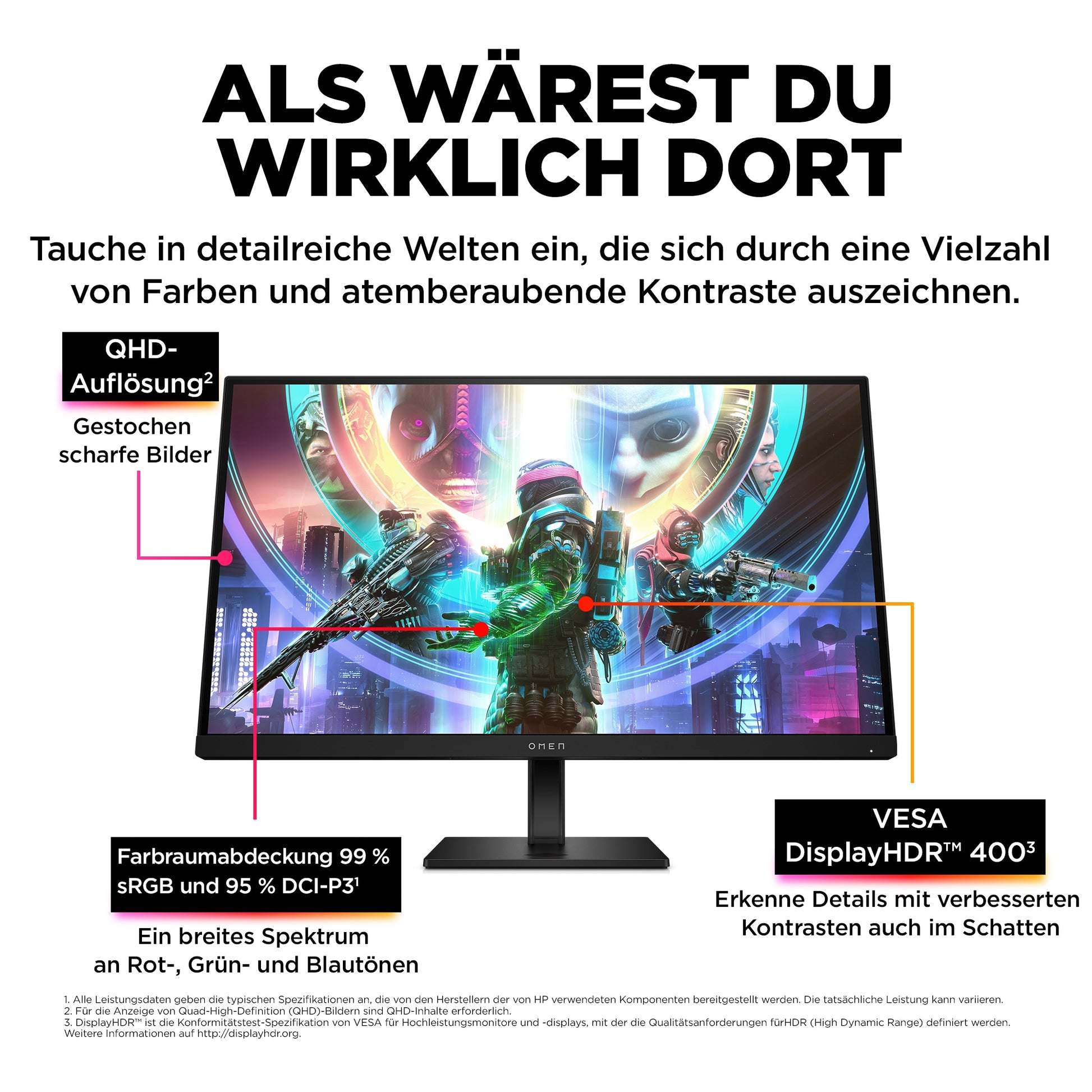 HP OMEN 27qs – Monitor, 27" 2560 × 1440 (WQHD), IPS, 240 Hz, 400 cd/m², VESA 100 × 100, Schwarz