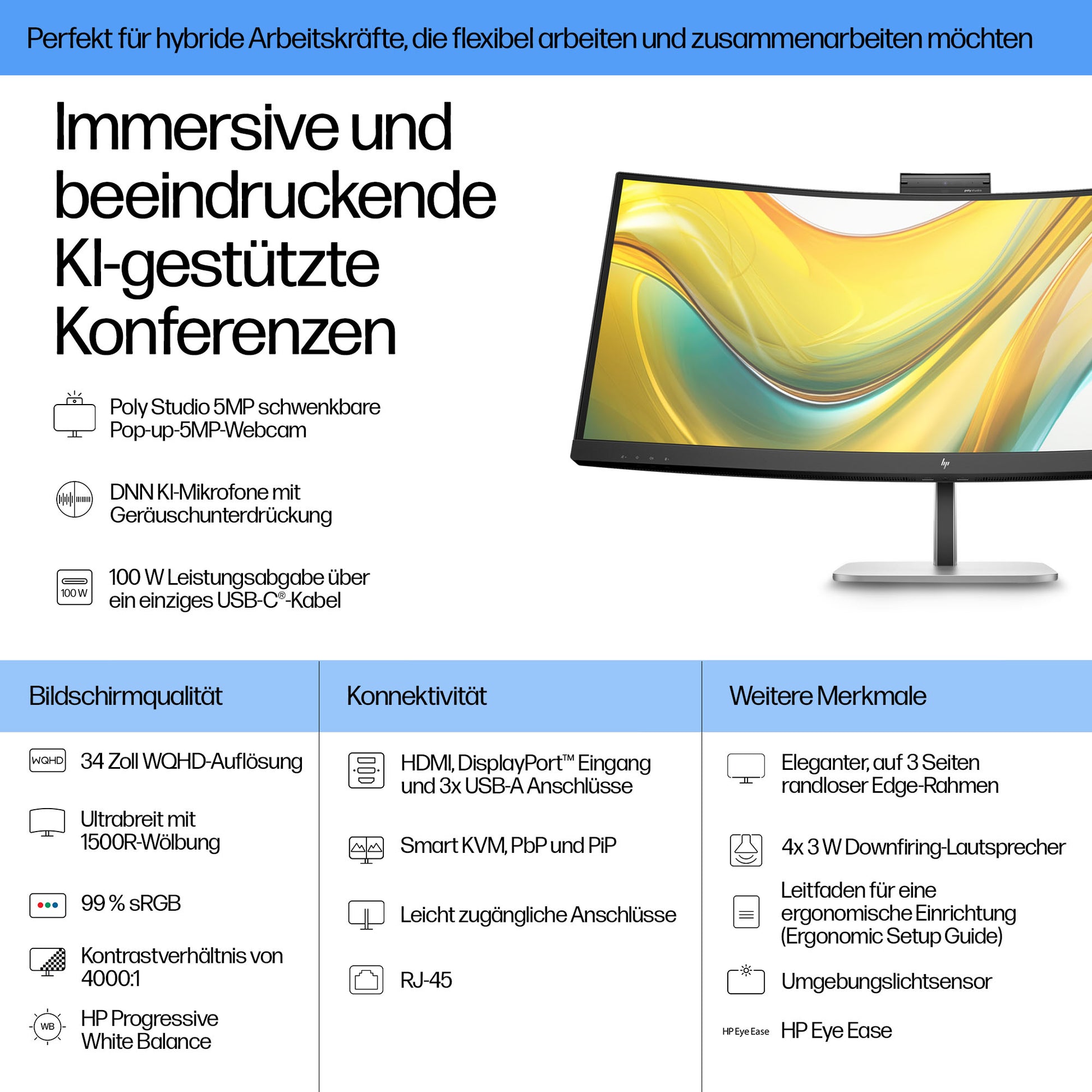 HP Series 5 Pro 534pm – Monitor, 34" WQHD, USB-C