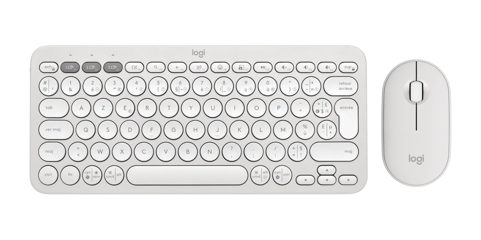 Logitech Pebble 2 – Tastatur, kabellos (Bluetooth/2,4 GHz), FR-Layout (FR), Weiss