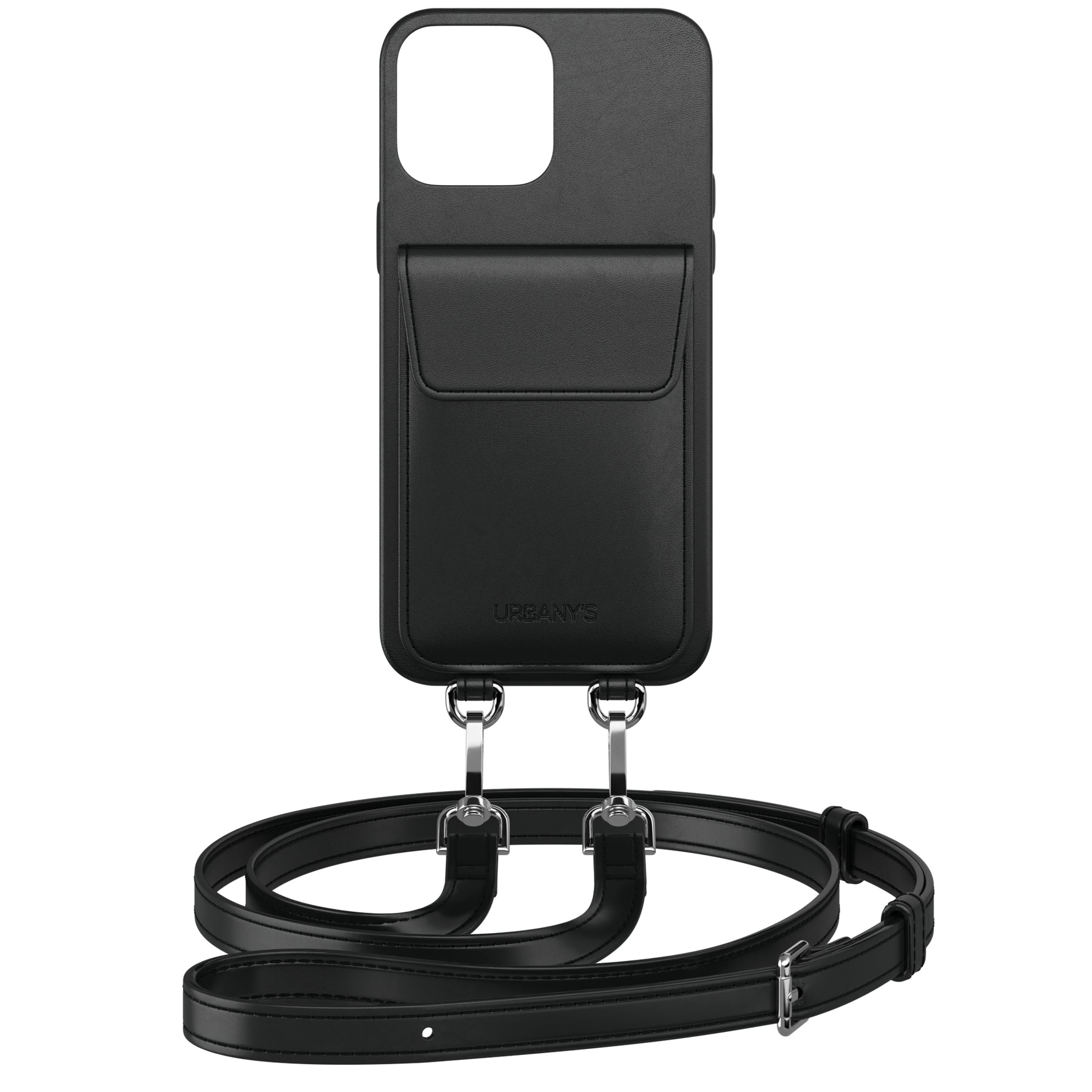 Urbany's Necklace-Hülle Night Owl – für Apple iPhone 15 Pro Max – schwarz – Kunstleder – mit Kartenfach