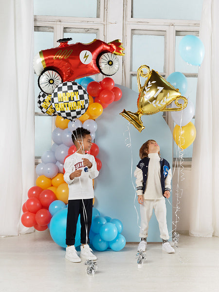 PartyDeco Folienballon Zielflagge Happy Birthday – mehrfarbig – Ø 35 cm – Folie – 1 Stk