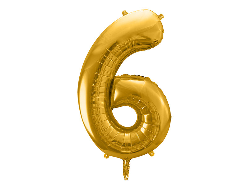 PartyDeco Folienballon Zahl 6 – Gold – 86 cm – Folie – 1 Stk