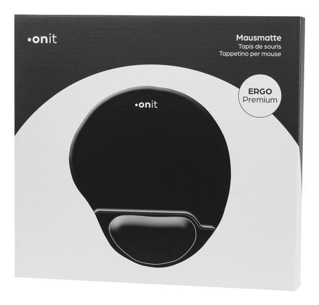 ONIT Mauspad mit Handgelenkauflage – Gel – Schwarz – 225 × 245 mm – rutschfest