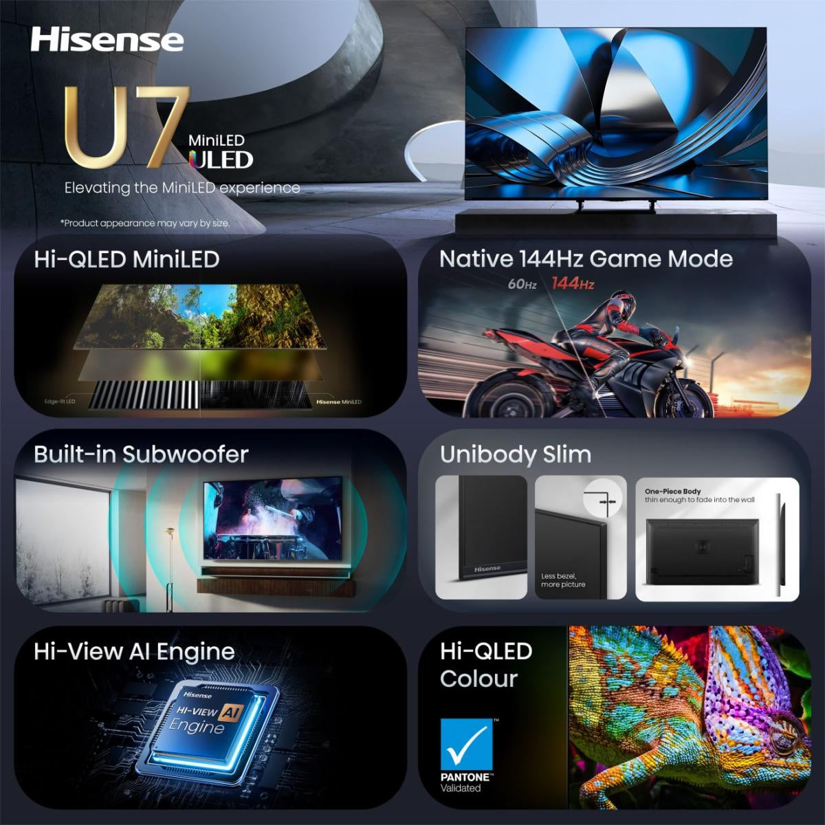Hisense 50U7SE – 50" TV – 4K UHD – Mini-LED – VIDAA – 144 Hz – Dolby Vision