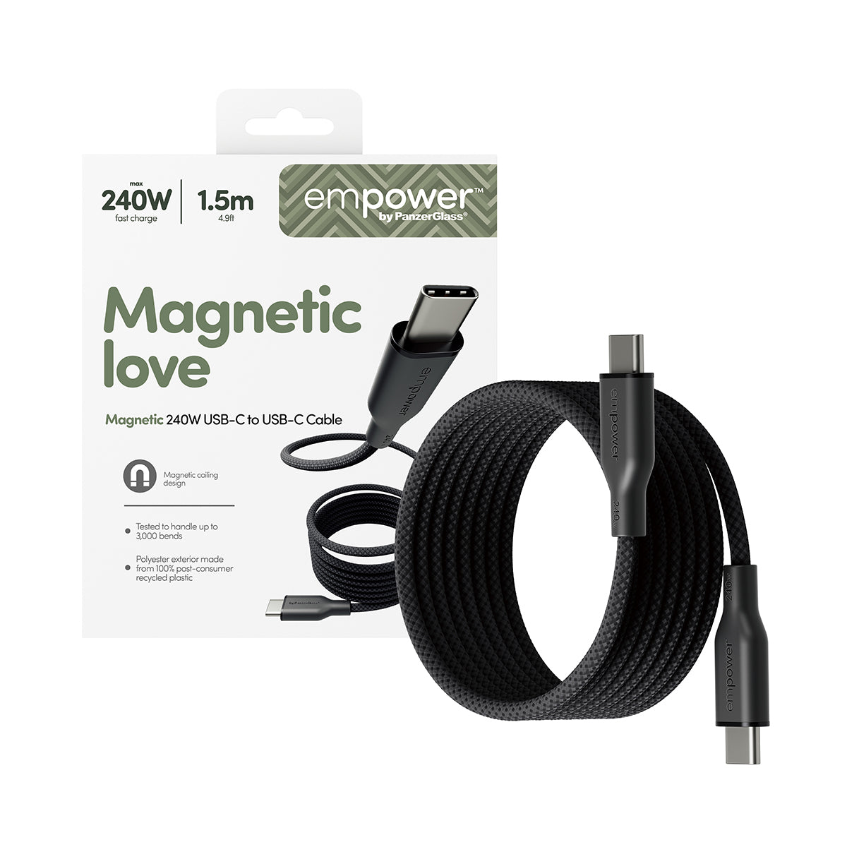 PanzerGlass USB-Kabel, USB-C zu USB-C, 1,5 m, USB 2.0, Lade-/Datenkabel