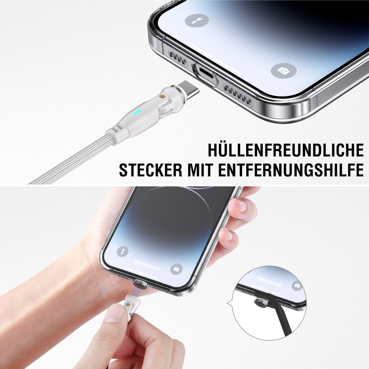 4smarts USB-C auf USB-C Kabel – USB 2.0 (480 Mbit/s) – 1,8 m – PD 100 W – Textilmantel, Abgewinkelt – Weiss