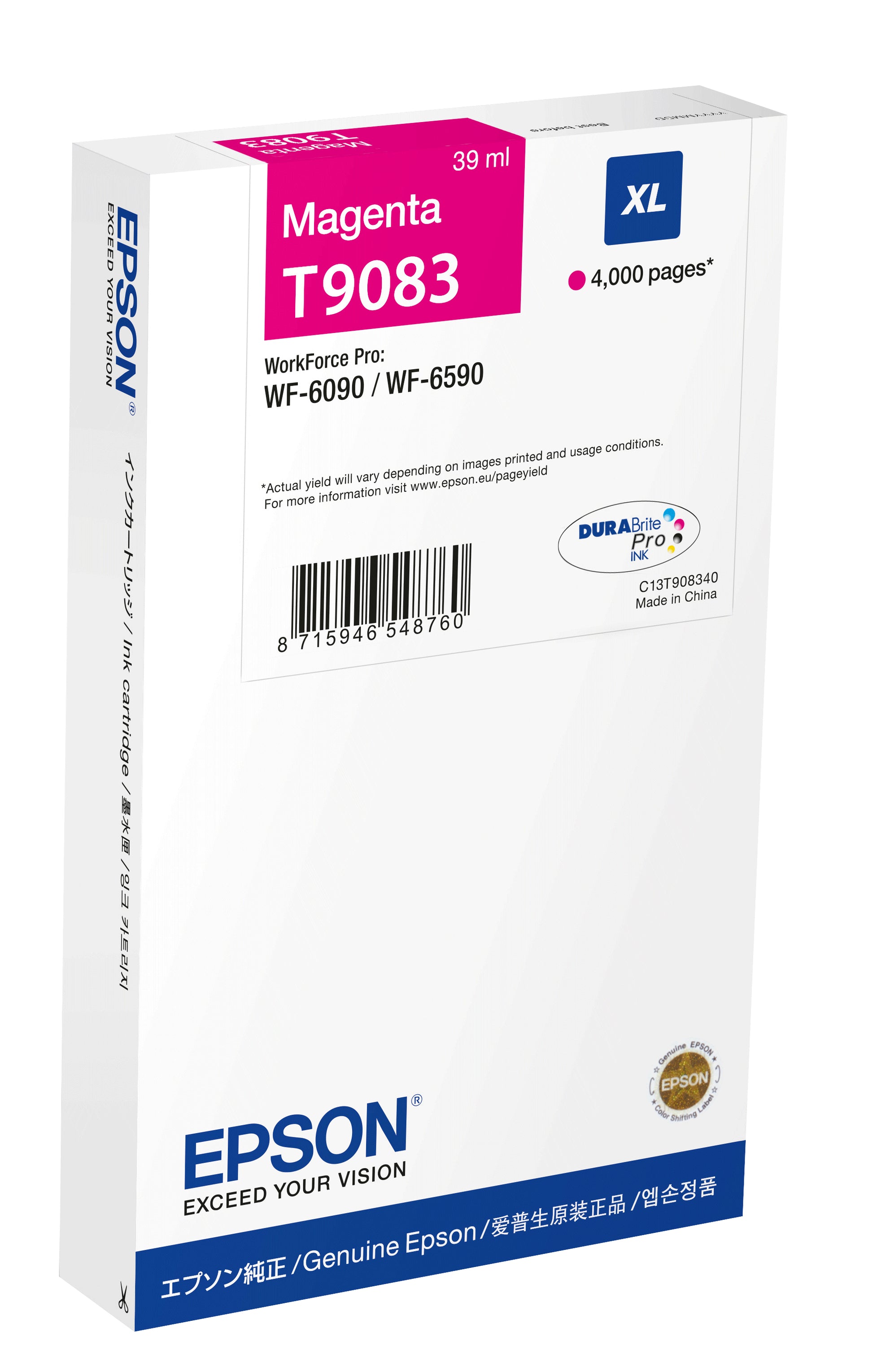 Epson Tintenpatrone T90834N, magenta, XL, 4'000 Seiten, original – für WorkForce WF-6090, WF-6590
