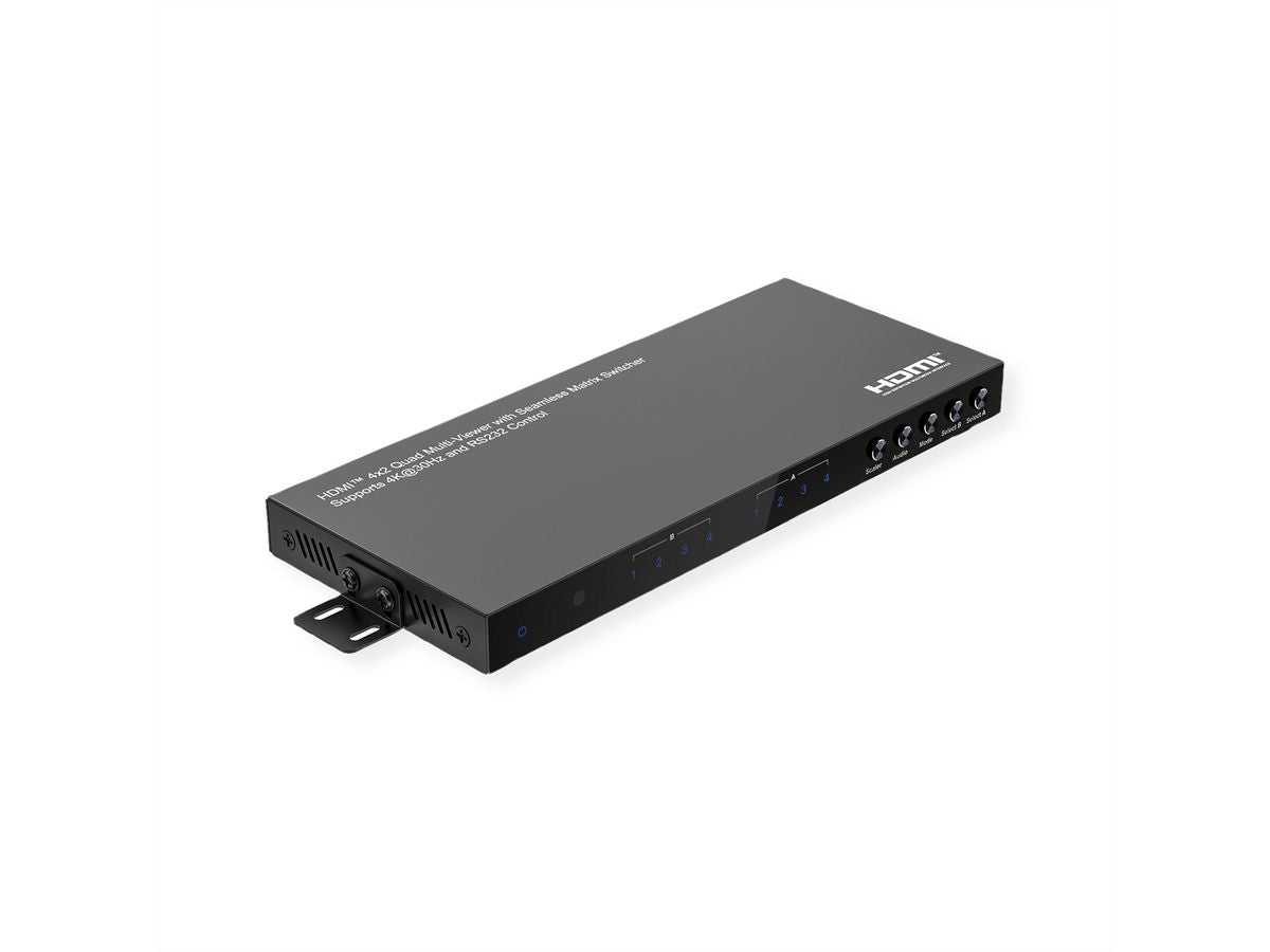 VALUE HDMI Matrix 4×2, 4K@30 Hz, Quad Multi-Viewer, HDCP 1.4, RS-232/IR, Toslink/Stereo, Schwarz