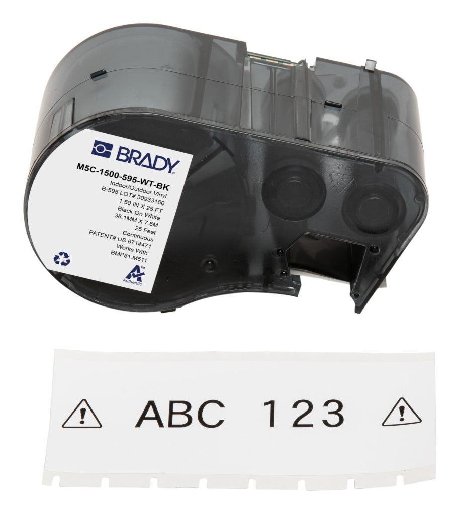Brady M5C-1500-595-WT-BK Vinyl-Industrieband – schwarz auf weiss – 38 mm, glänzend – für BMP51/BMP53/M510