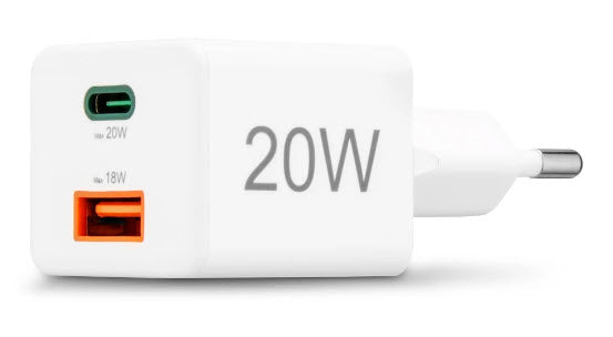 Hama 00201991 USB-Ladegerät 20 W – USB-C×1, USB-A×1 – PD, QC 3.0 – für Kopfhörer, Powerbank u. a. – Weiss