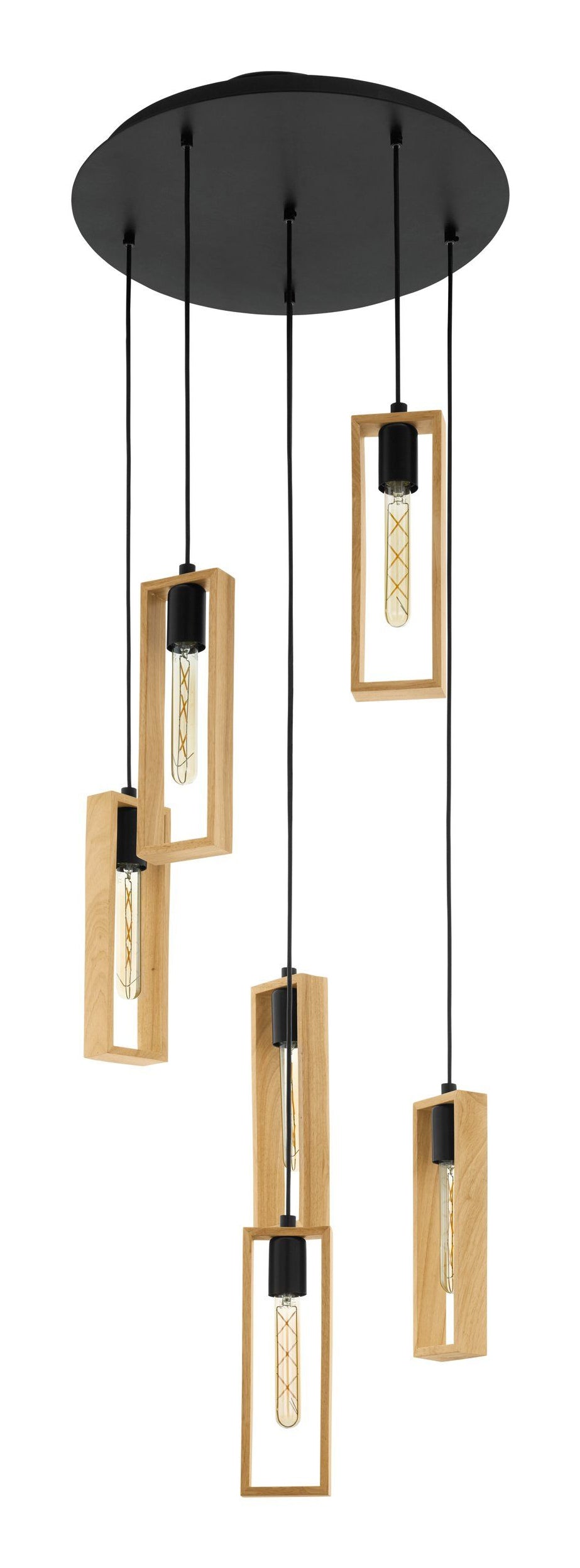 EGLO Hängeleuchte Littleton – Ø 50 × 150 cm, 360 W, dimmbar, schwarz/holz, E27, exkl. Leuchtmittel