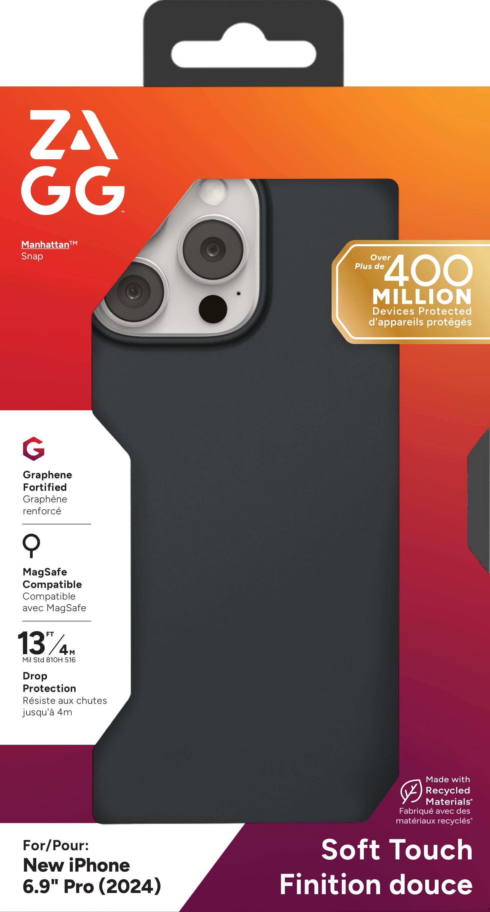 ZAGG Backcover Manhattan – für Apple iPhone 16 Pro Max – schwarz – Snap-/Lock-Verschluss