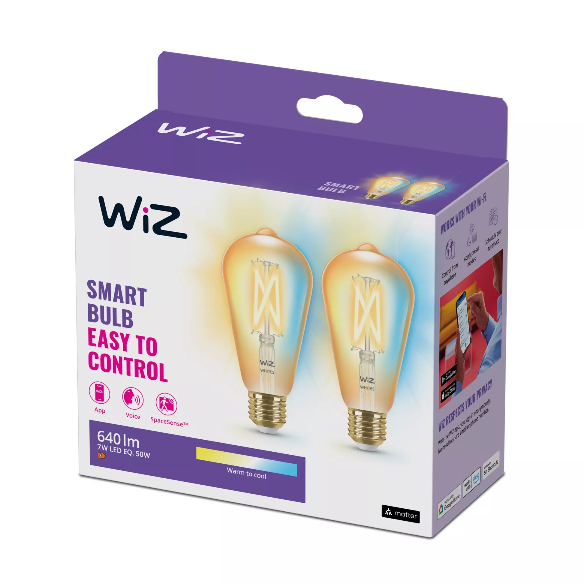 WiZ Leuchtmittel ST64 E27 – Tunable White 2000–5000 K – 2 Stück