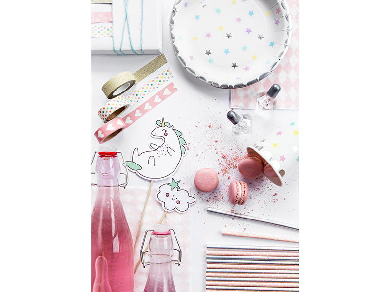 PartyDeco Teller, Papier – Ø 18 cm, Einhorn Sterne – 6 Stk.