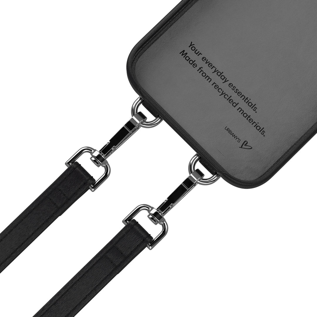 Urbany's Necklace-Hülle – für Apple iPhone 17 – Night Owl, schwarz – Kunstleder – mit Kartenfach