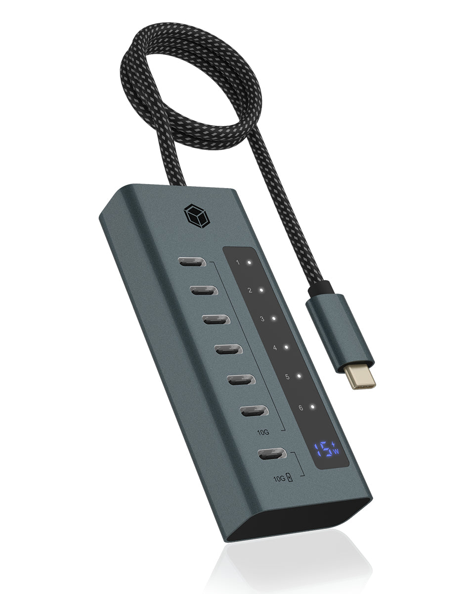 ICY BOX IB-HUB1457-C31 USB-Hub – 7× USB-C (10 Gbit/s), 20 W PD, für Windows/Mac